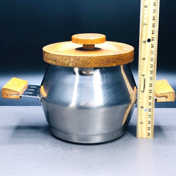 Midcentury Imperial International Japan Stainless Steel Wooden Lid Fondue Pot - Picture 9 of 10